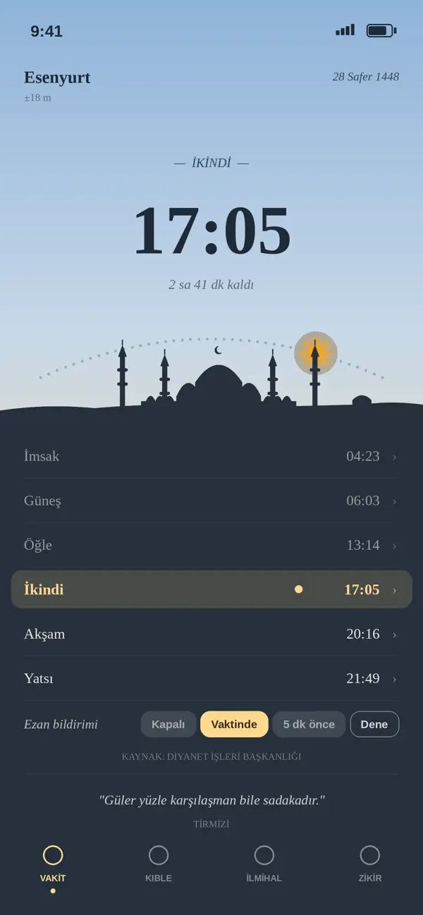 VAQIT namaz vakitleri ekranı
